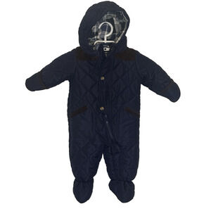 Rothschild‎ Hooded Quilted Snowsuit Navy Blue Plaid Lined Infant Boys 6/9 Months